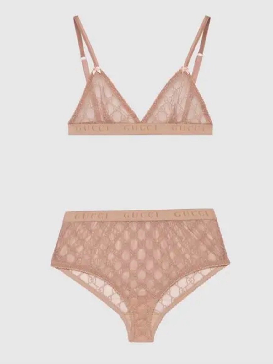 Gucci Sheer Lace Bra & Bikini Set - Dusty Rose